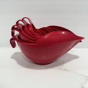 Randy Kaas POURfect 6 Piece Set Mixing Measuring Nesting Bowls Cups and ML Red